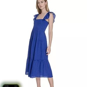 Vince Camuto Blue Ruffled Tiered Midi Dress
